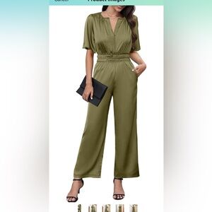 Simplee Jumpsuit Size Medium -‎ v-neck, pockets - olive green